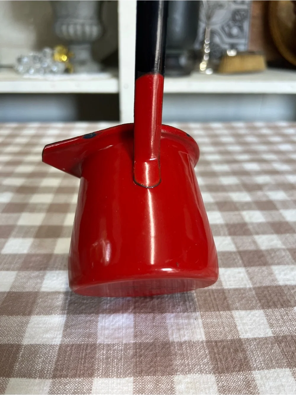 Vintage Hong Kong coffee briki melting pot ladle red black white enamel